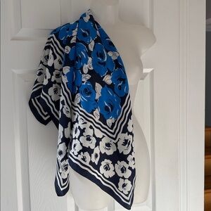 Jean-Louis Scherrer Paris Sunning Blue and Black Floral Scarf. 100% Silk